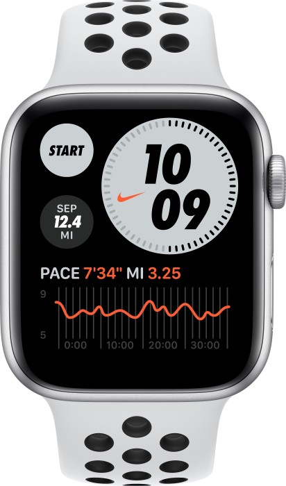 Apple Watch Nike SE (GPS) 44mm silber mit Sportarmband platinum/schwarz