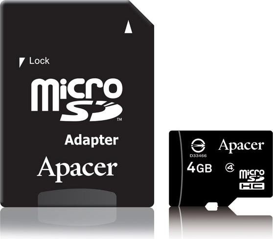 Apacer microSDHC 4GB Kit, Class 4