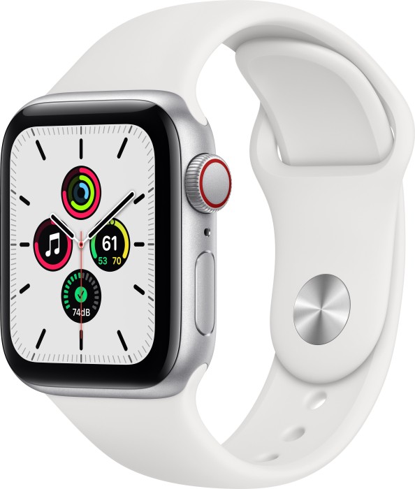 Apple Watch SE (GPS + Cellular) 40mm silber mit Sportarmband weiß