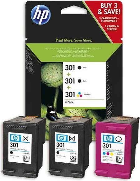 HP Druckkopf mit Tinte 301 2x schwarz/dreifarbig, 3er-Pack
