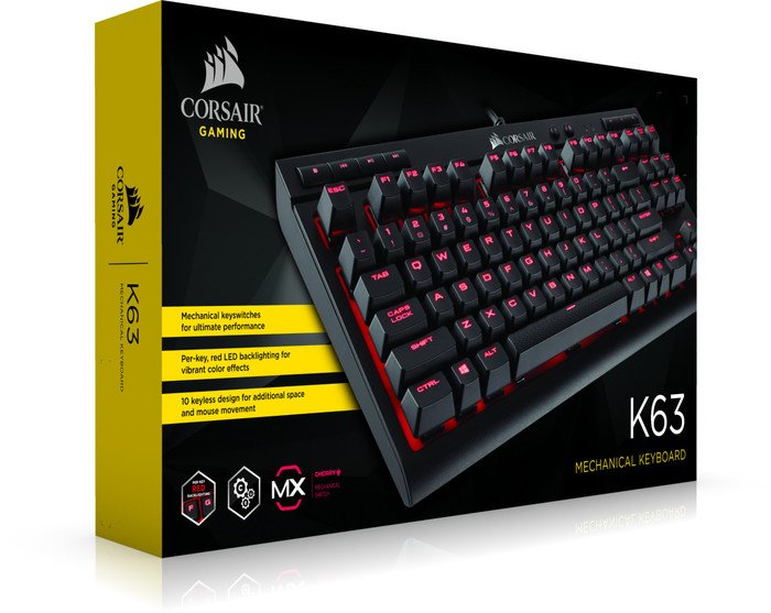 Corsair Gaming K63, LEDs czerwony, MX RED, USB, US