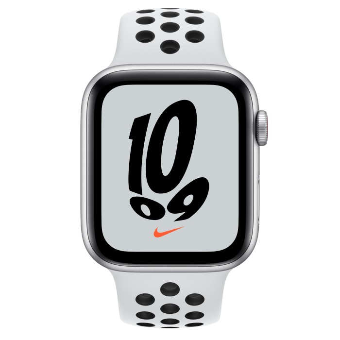 Apple Watch Nike SE (GPS + Cellular) 44mm silber mit Sportarmband Pure Platinum/schwarz