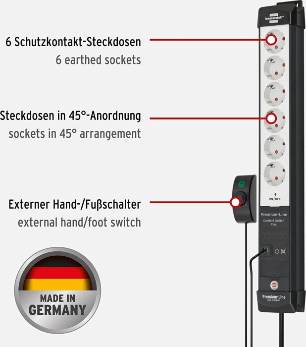 Brennenstuhl Premium-Line Steckdose, 4-fach, weiß, 1,8m Kabel, max. 3,  15,50 €