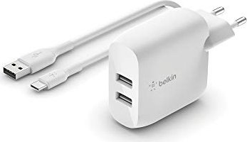 Belkin BoostCharge Dual USB-A Netzladegerät 24W + USB-C-Kabel weiß