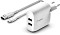 Belkin BoostCharge Dual USB-A ładowarka sieciowa 24W + USB-C przewód biały (WCE001vf1MWH)