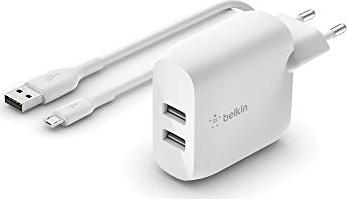 Belkin BoostCharge Dual USB-A ładowarka sieciowa 24W + Micro-Przewody USB biały