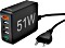 Hama Schnellladegerät 5 Ports 1x QC 3.0 3x USB-A 1x USB-C PD 51W schwarz (86415)
