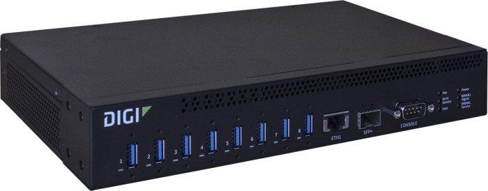 Digi AnywhereUSB 8 Plus, Network attached hub USB, urządzenia-Server, 8x USB-A 3.0, RJ-45/SFP+ [gniazdko]