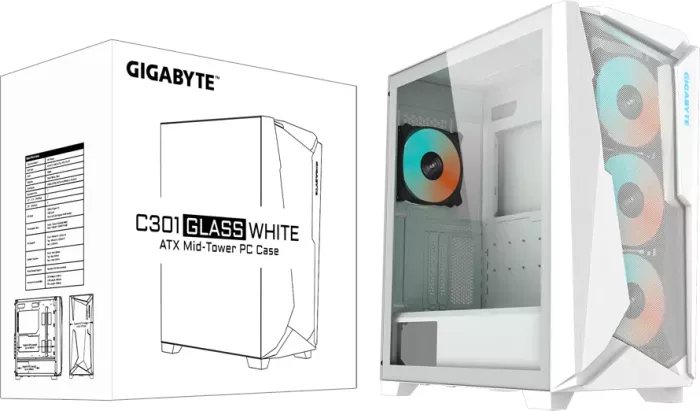 GIGABYTE C301 Glass White, biały, szklane okno