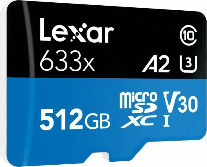 Lexar High-Performance 633x R100/W70 microSDXC 512GB Kit, UHS-I U3, A2, Class 10