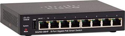 Cisco SG250 Desktop Gigabit Smart switch, 8x RJ-45, PoE+