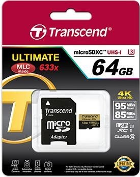 Transcend Ultimate 633x R95/W85 microSDXC 64GB Kit, UHS-I U3, Class 10