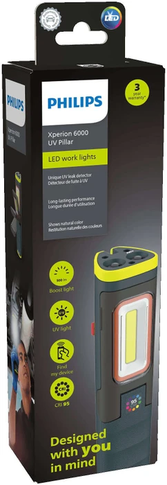 Lampada Da Lavoro Ricaricabile Philips Xperion 3000 Pillar Lampada LED Ricaricabile - 500lm Per Officina, Con Puntatore E Magneti Mini Proiettore - 2