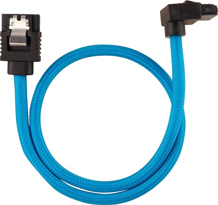 Corsair Premium Sleeved SATA 6Gb/s Kabel blau 0.3m, gewinkelt