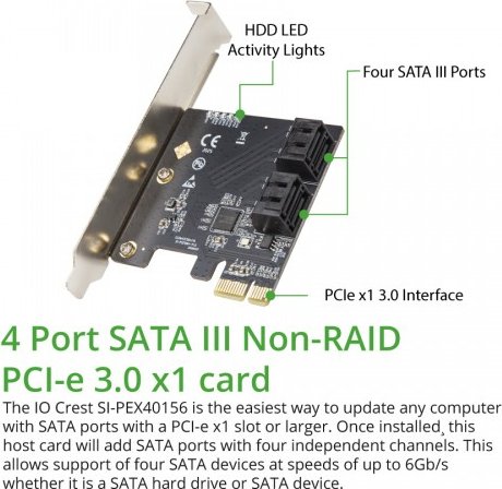 IOCrest 4x SATA 6Gb/s, PCIe 3.0 x1