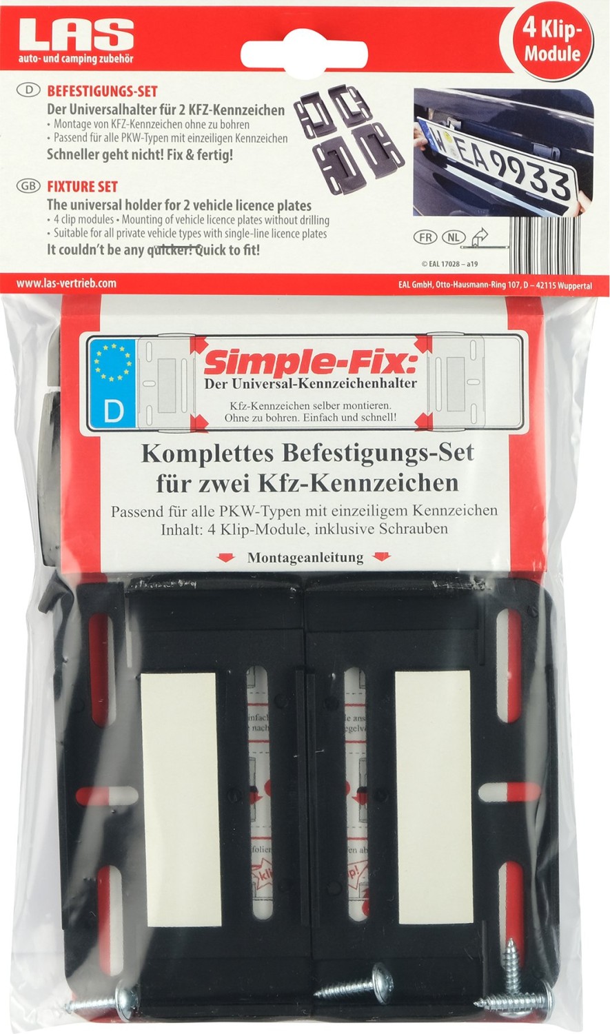 Utsch Kennzeichenhalter Simple-Fix 188200, rahmenlos, für Auto, schwarz, 2  Stück – Böttcher AG