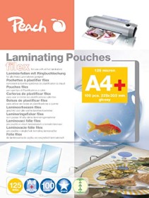 Peach S-PP525-21 Laminierfolie A4, 125µm, glänzend, abheftbar, 100er-Pack (510690)