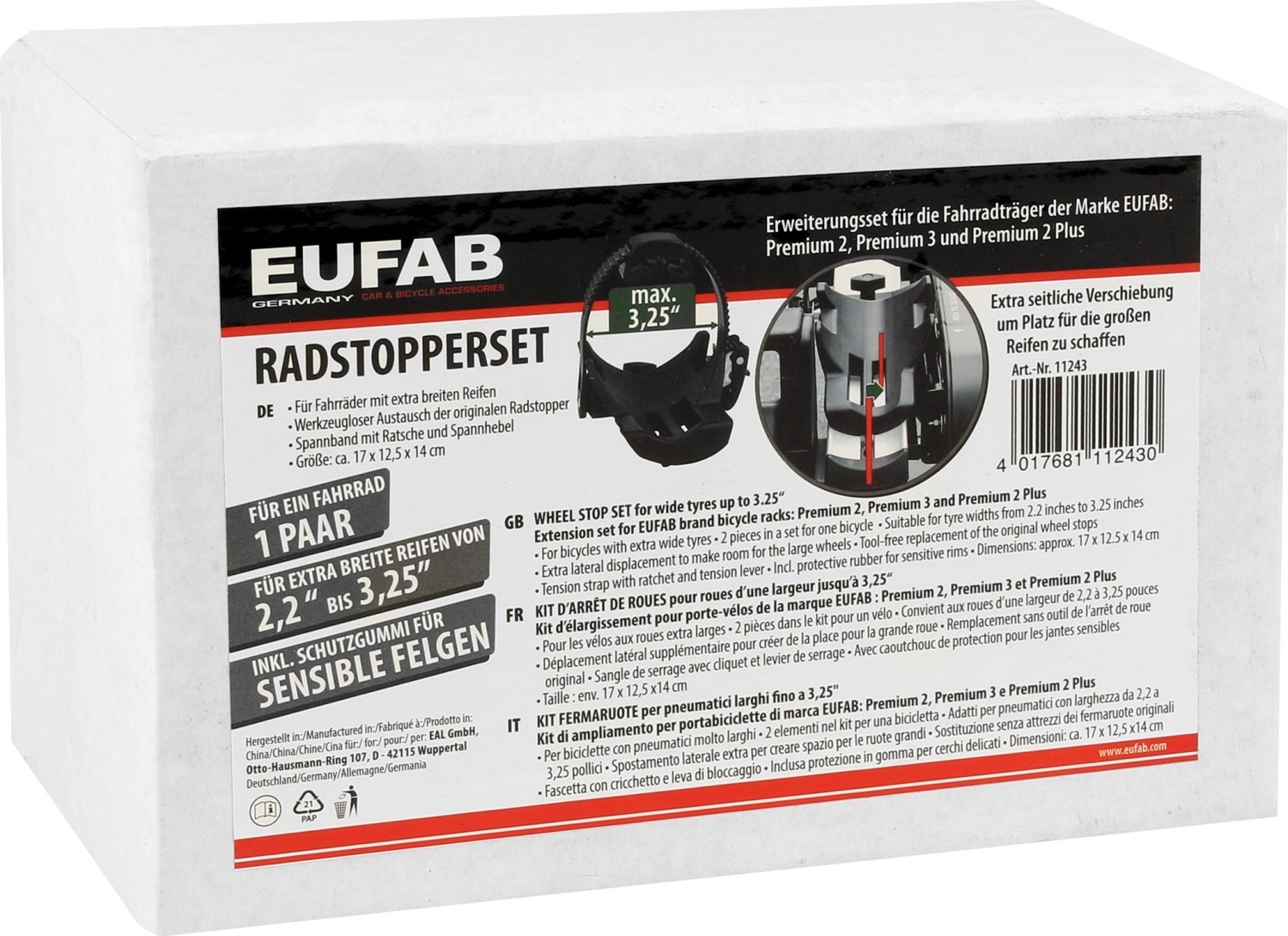 EUFAB Radstopper für breite Reifen bis 3,25 PREMIUM TG