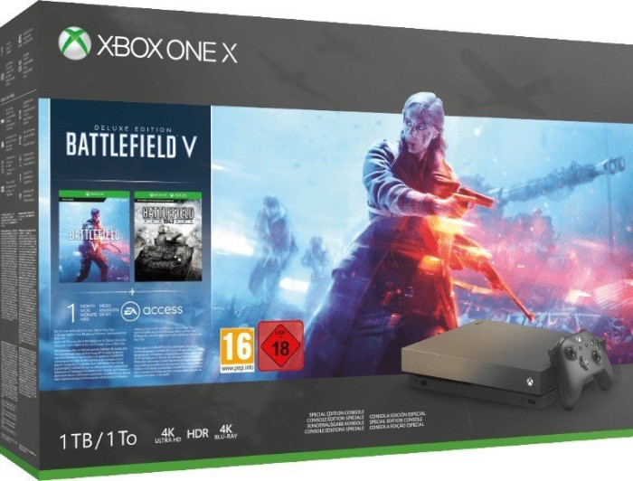 Microsoft Xbox One X - 1TB Battlefield V Gold Rush Special Edition Bundle schwarz/beige