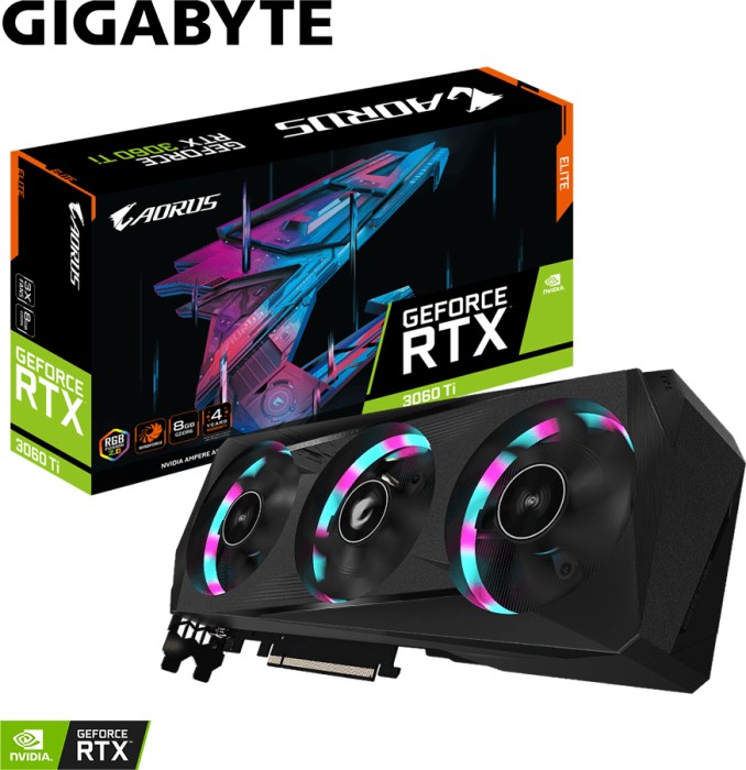 GIGABYTE AORUS GeForce RTX 3060 Ti Elite 8G (Rev. 2.0) (LHR), 8GB GDDR6, 2x HDMI, 2x DP