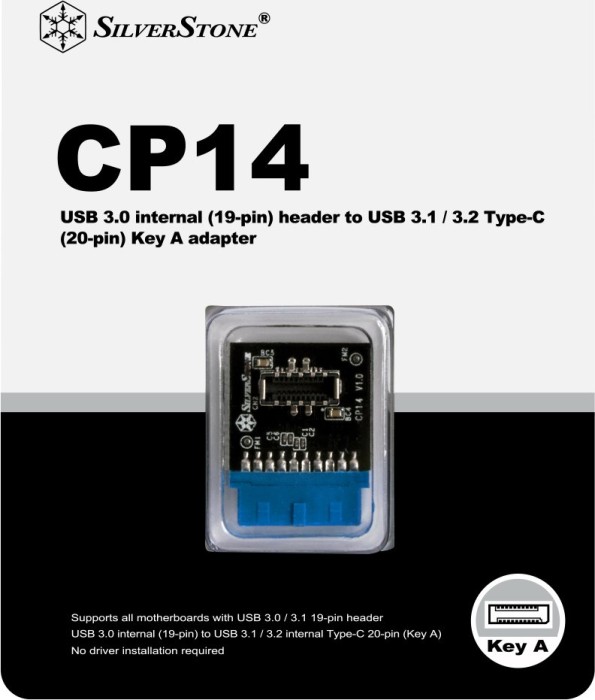 SilverStone USB 3.0 19-Pin auf USB 3.1 20-Pin Key-A Pfostenstecker intern