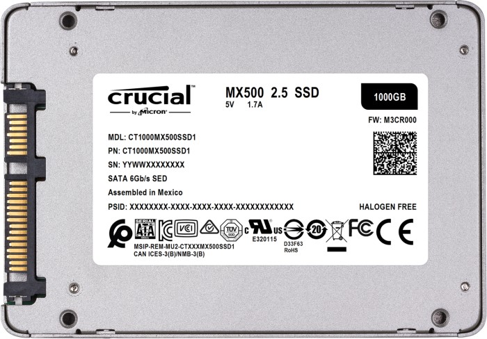 Crucial MX500 1TB, 2.5"/SATA 6Gb/s