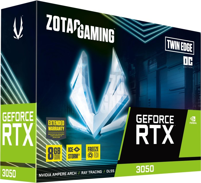 Zotac Gaming GeForce RTX 3050 Twin Edge OC, 8GB GDDR6, HDMI, 3x DP