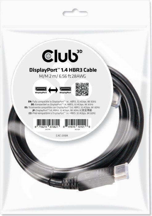 Club 3D DisplayPort/DisplayPort 1.4 HBR3 Kabel, 2m
