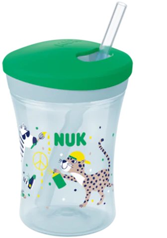 NUK Trinkbecher Action Cup 230ml grün mit Trinkhalm ab 12M