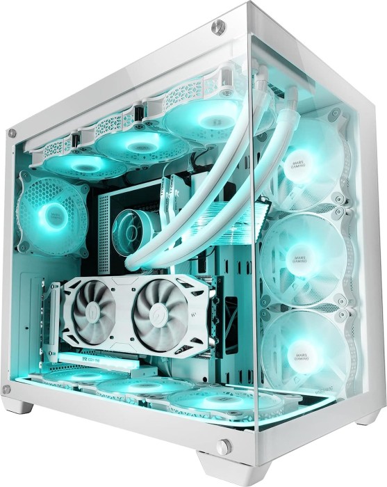 MARSGAMING MCX, ATX PC Gaming Case, Tempered Glass, RGB DUAL Fan, White