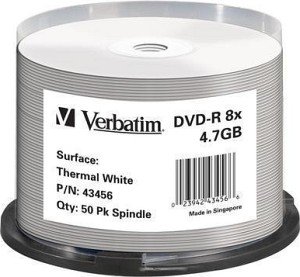 Verbatim DVD-R 4.7GB, 8x, Cake Box 50 sztuk, thermal do nadruku