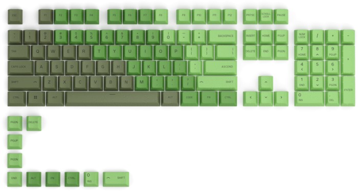Glorious PC Gaming Race GPBT Keycaps, tworzywo sztuczne (PBT), Olive, ciemnozielony/zielony/jasnozielony, przycisków - 114 (104+10), ANSI-US