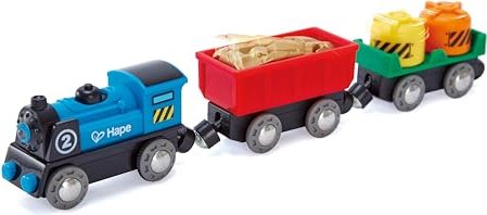 Hape E3720 Kleinkindspielzeug Güterzug mit Batterieantrieb Kinderzug Eisenbahn