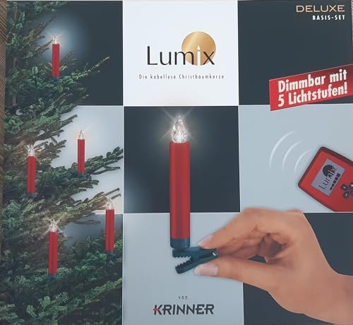 Krinner Lumix Deluxe LED świeczki na choinkę czerwony baza zestaw 10x ciepłobiała