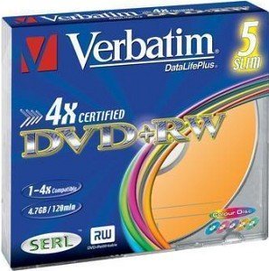 Verbatim DVD+RW 4.7GB 4x, 5er Slim colour
