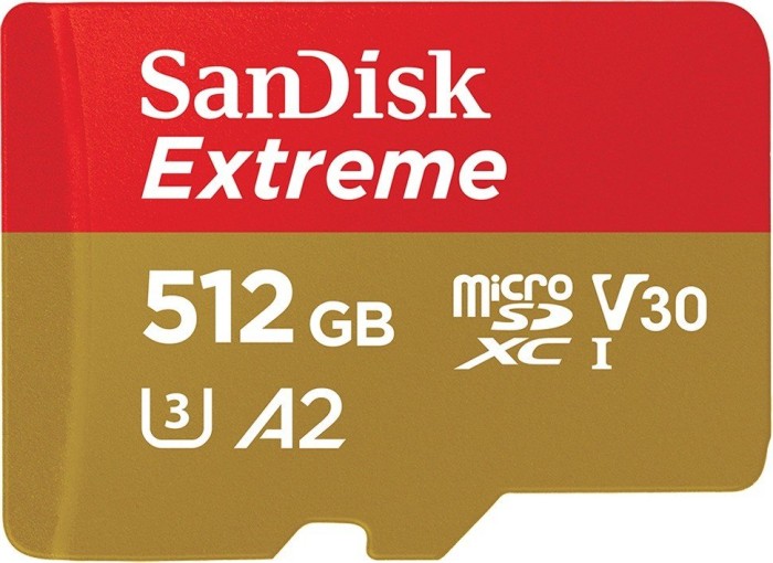 SanDisk Extreme R160/W90 microSDXC 512GB Kit, UHS-I U3, A2, Class 10