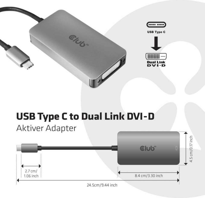 Club 3D CAC-1510, USB-C na DVI adapter