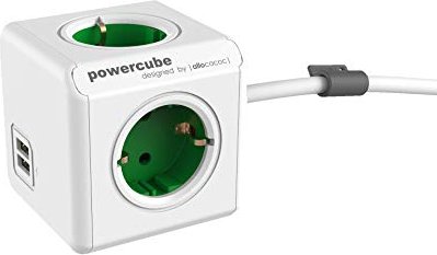 allocacoc/Segula PowerCube Extended Schuko/USB, biały/zielony