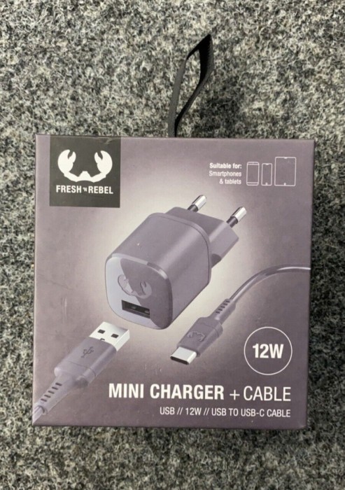 Fresh 'n Rebel USB 12W Mini Charger + USB-C Kabel