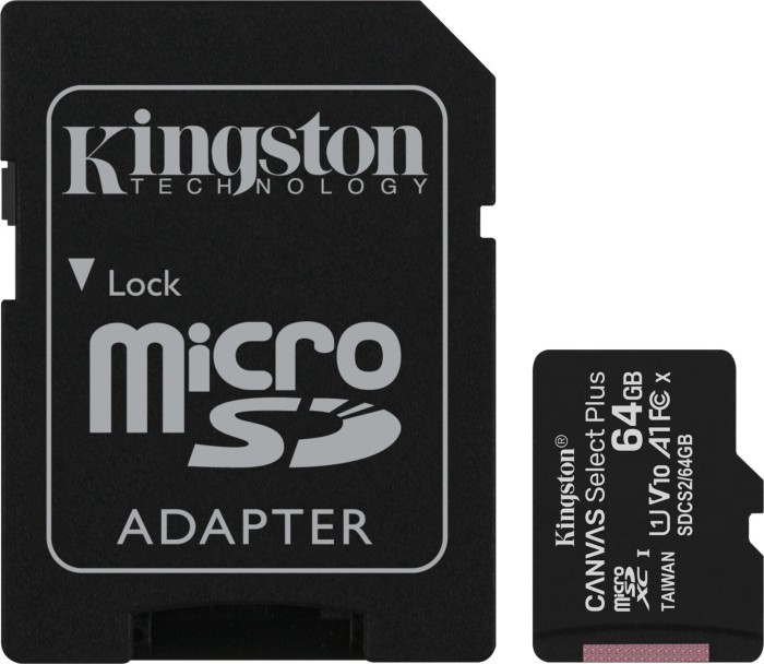 Kingston Canvas Select Plus R100 microSDXC 64GB Kit, UHS-I U1, A1, Class 10