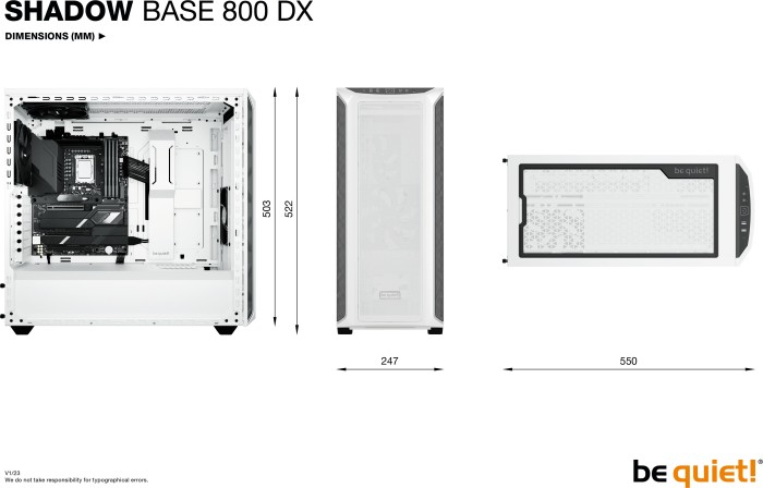 be quiet! Shadow Base 800 DX White, biały, szklane okno, wyciszenie