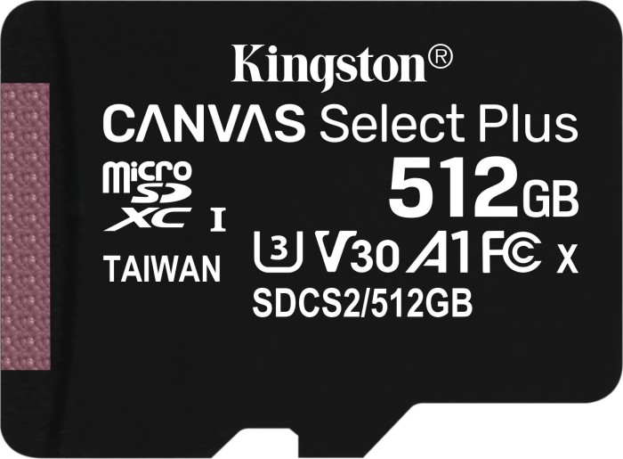 Kingston Canvas Select Plus R100/W85 microSDXC 512GB, UHS-I U3, A1, Class 10