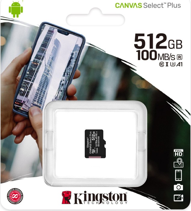Kingston Canvas Select Plus R100/W85 microSDXC 512GB, UHS-I U3, A1, Class 10