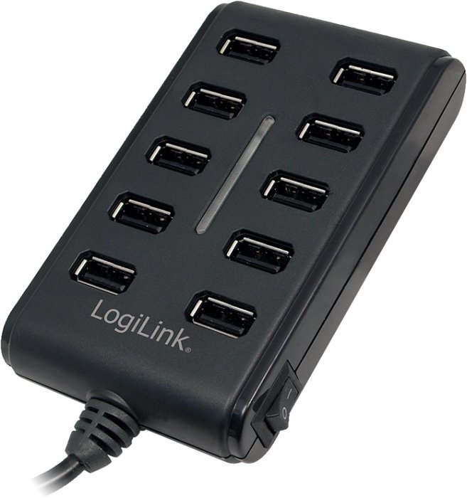 LogiLink schwarz USB-Hub, 10x USB-A 2.0, USB-A 2.0 [Stecker]