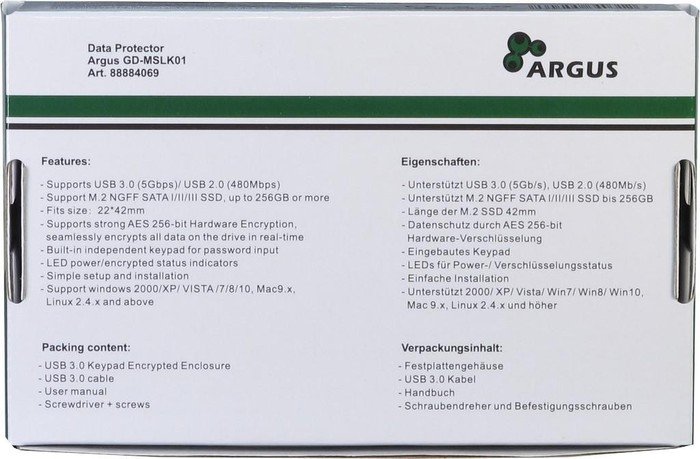 Inter-Tech Argus GD-MSLK01, M.2 SSD, USB 3.0 Micro-B