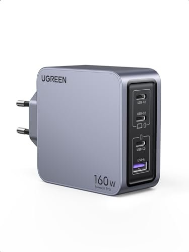 Ugreen Nexode Pro 160W USB-C Ladegerät 4-Ports Mini GaN Schnellladegerat schwarz/grau