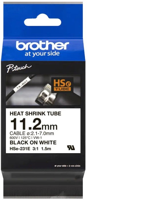 Brother HSe-231E Schrumpfschlauch, 11.2mm, schwarz/weiß