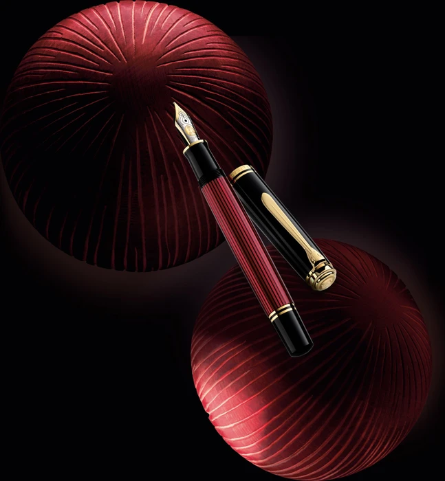Pelikan Füllhalter Souverän M800 Schwarz-Rot – Kolbenfüller Mit 18 Karat Bicolor Goldfeder (B), Im Geschenketui