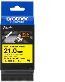 Brother HSe-651E wąż zmniejszający, 21mm, czarny/żółty