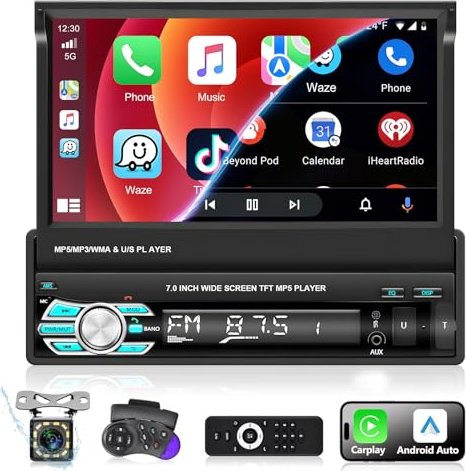 Podofo Doppel Din Autoradio mit Apple Carplay Android Auto 7 Zoll